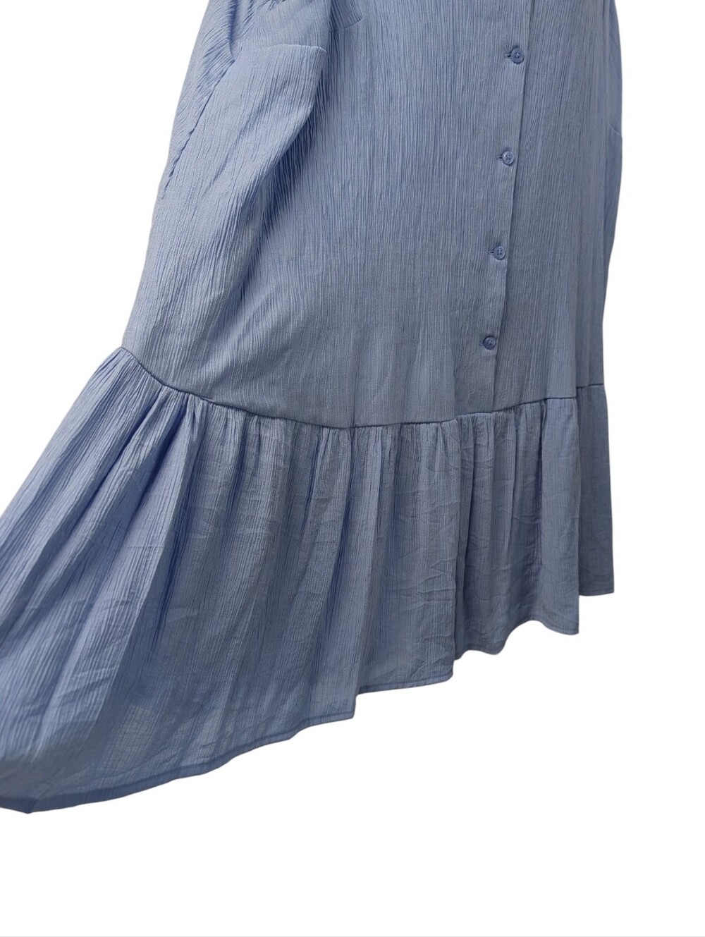 Nine West Plus Size 1X Light Blue Sleeveless Button Front Ruffle Dress - Picture 4 of 7
